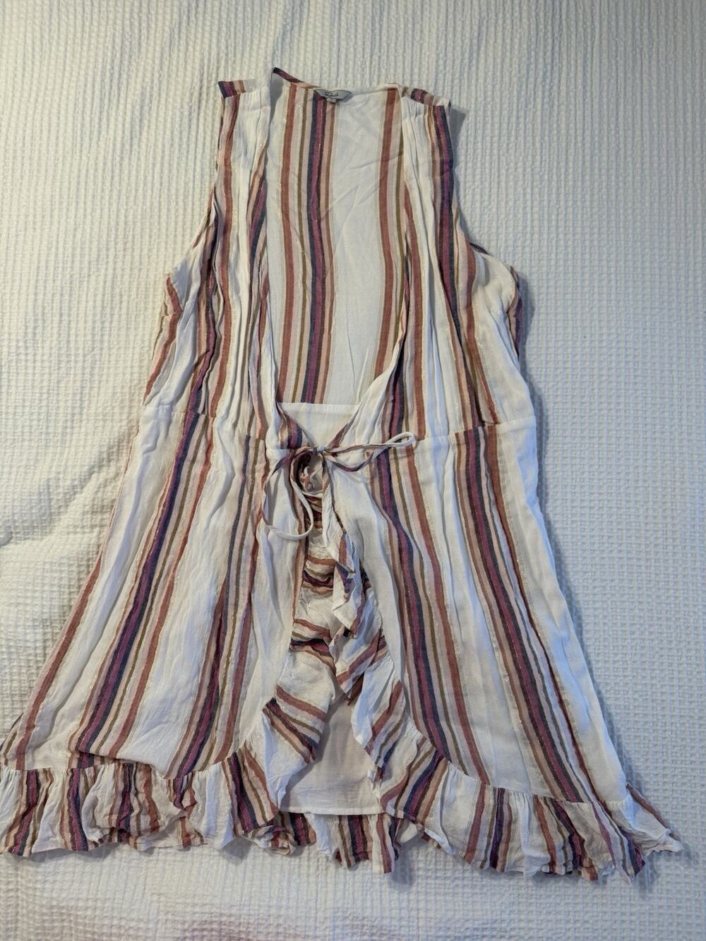 Rails Madison Ruffle Tie Wrap Mini Dress Jewel Stripe Metallic Size Large